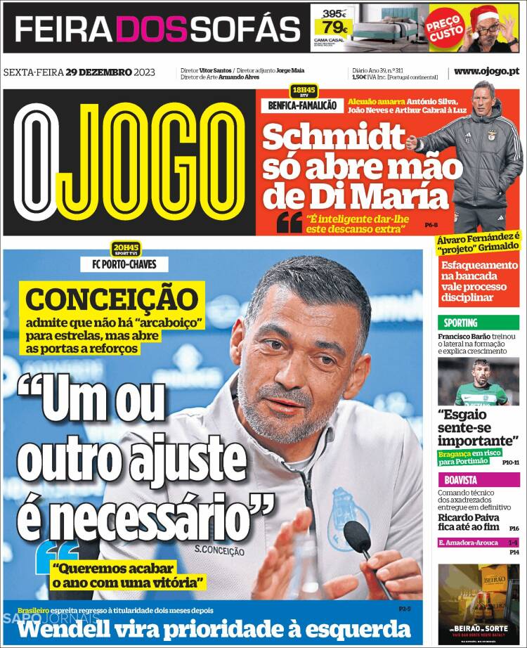 Portada de O Jogo (Portugal)
