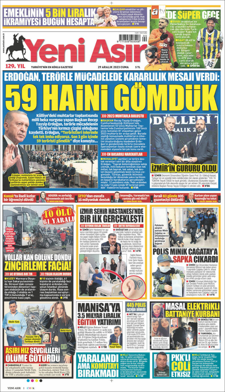 Portada de Yeni Asır (Turqu&iacute;a)