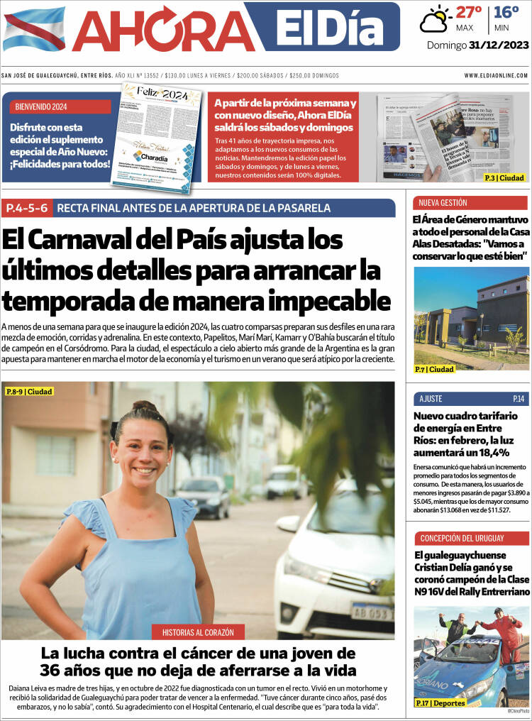 Portada de El Día de Gualeguaychú (Argentina)