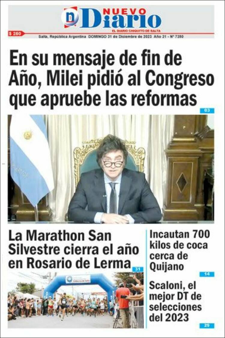 Portada de Nuevo Diario de Salta (Argentina)