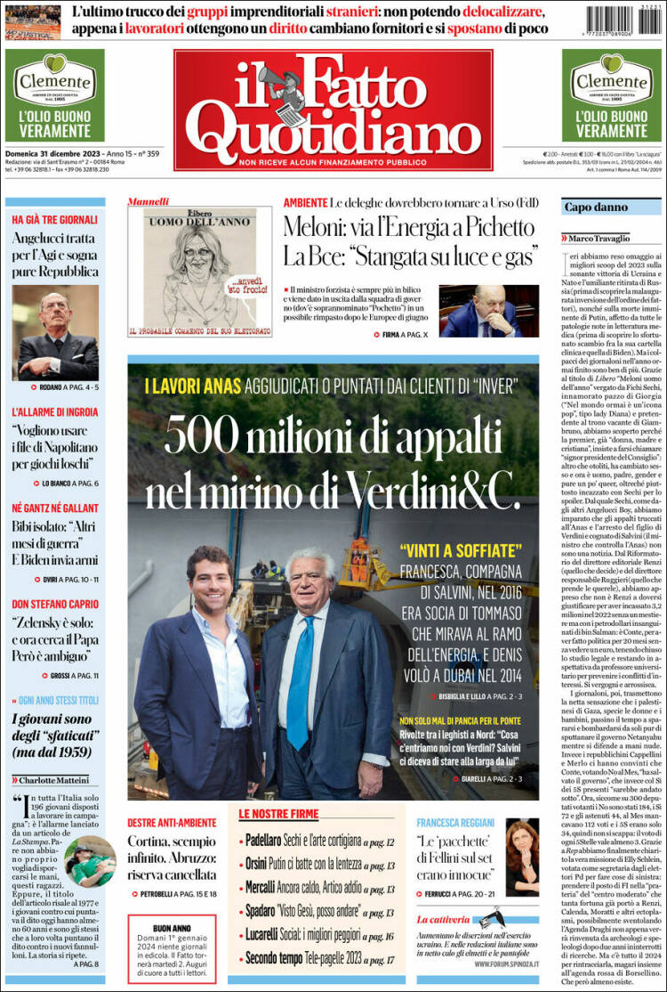 Periódico Il Fatto Quotidiano (Italia). Periódicos De Italia. Edición ...