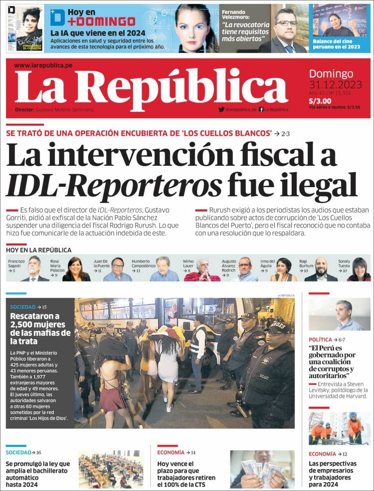 Periódico La Republica Perú Periódicos De Perú Edición De Domingo