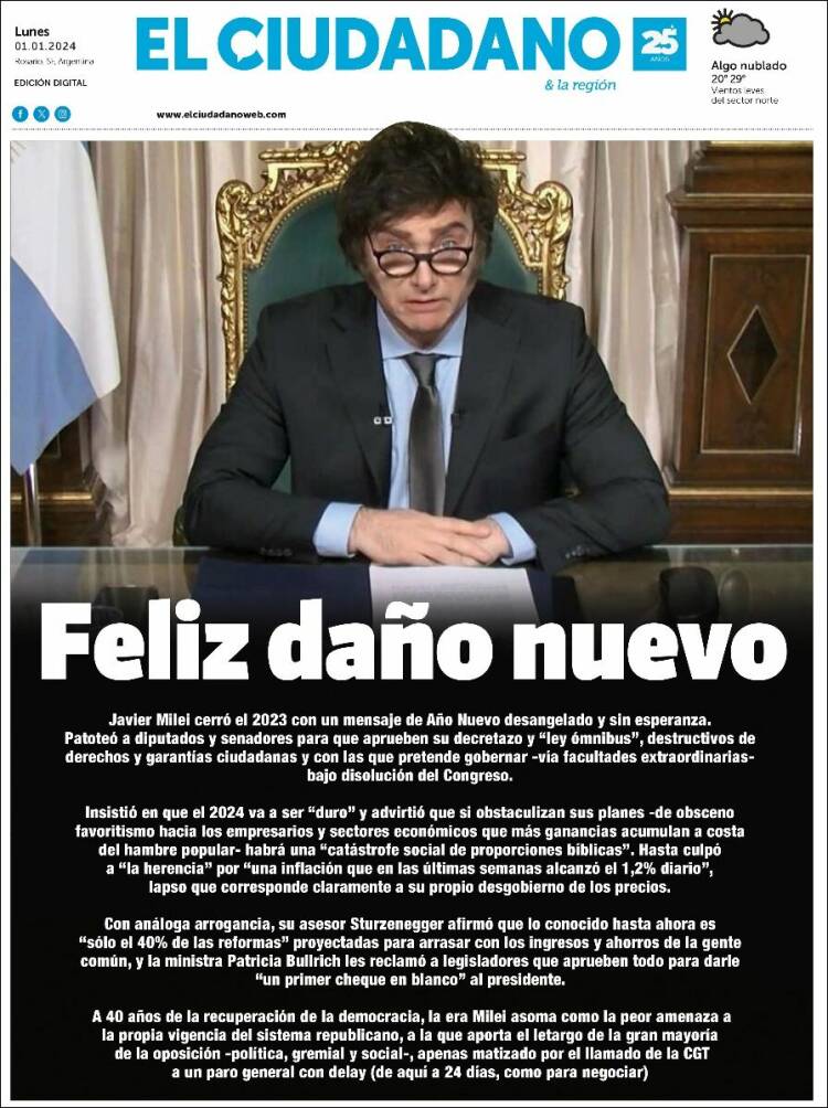 Portada de Diario El Ciudadano (Argentina)