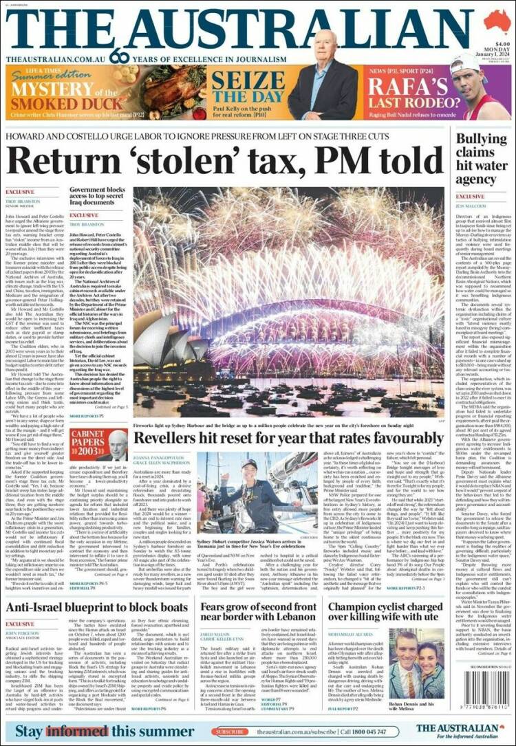 Portada de The Australian (Australia)
