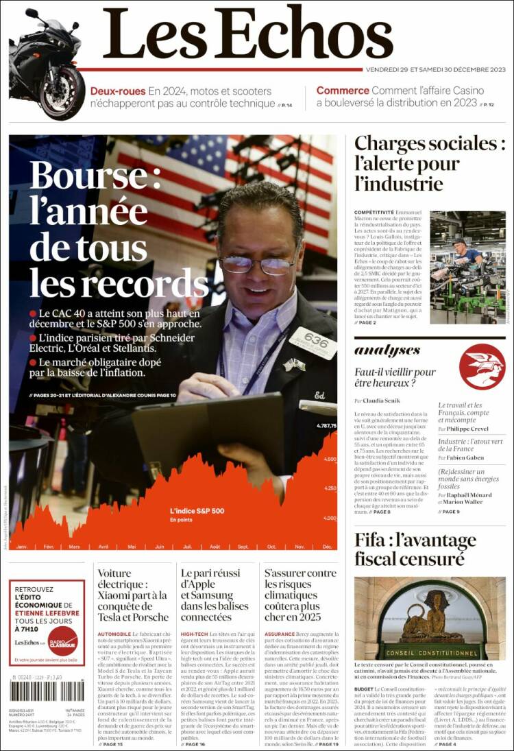 Portada de Les Echos (Francia)