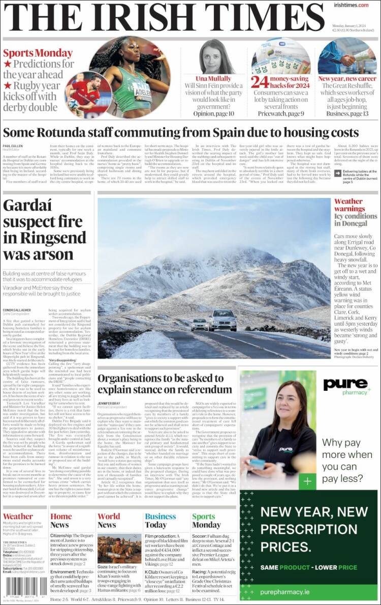Portada de Irish Times (Irlanda)