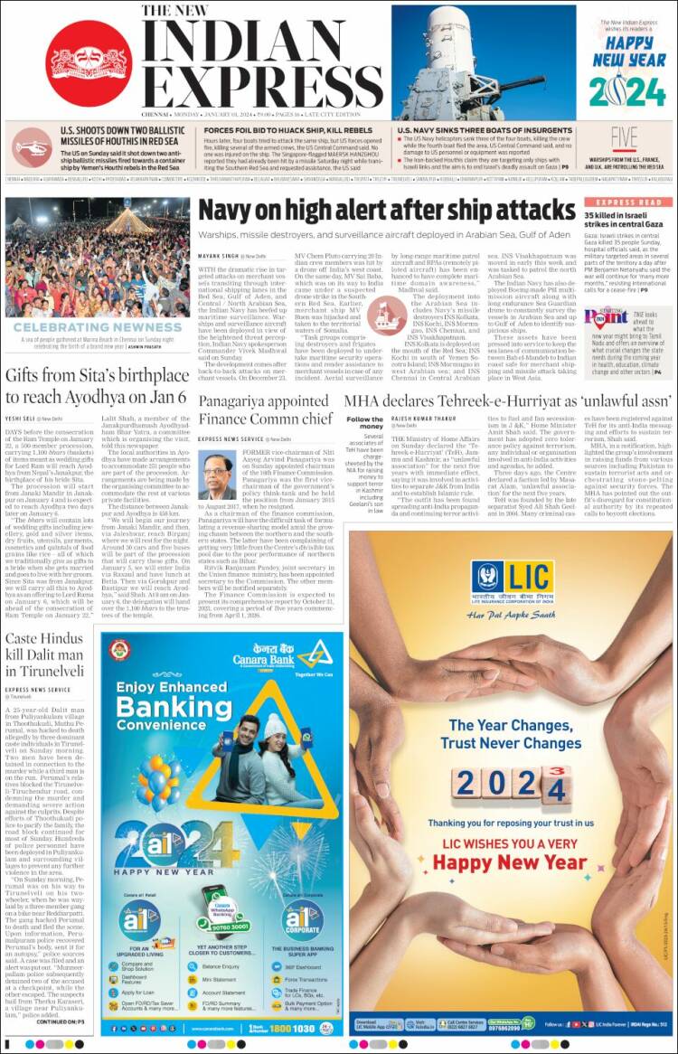Portada de New Indian Express (India)