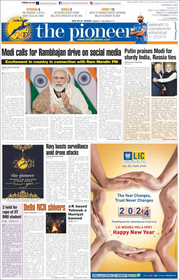 Portada de The Pioneer (India)