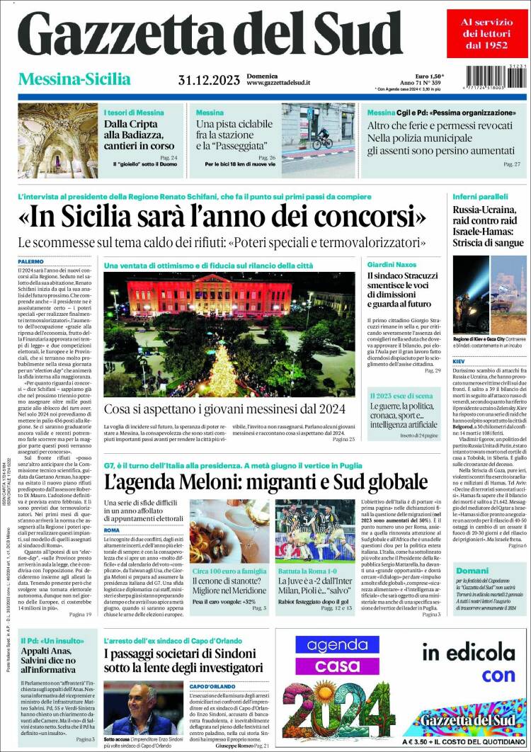 Portada de Gazzetta del Sud (Italia)