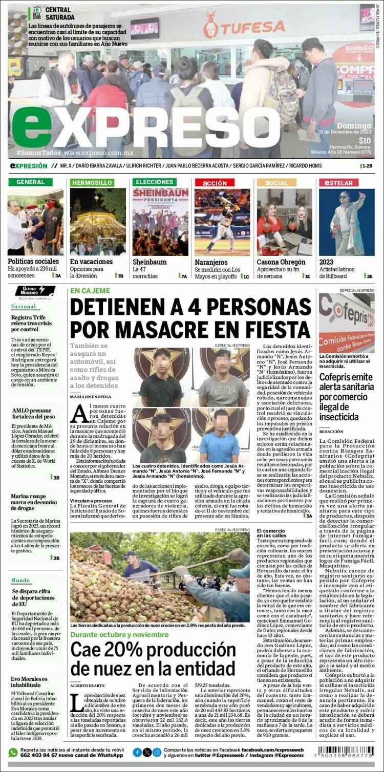 Portada de Expreso (M&eacute;xico)