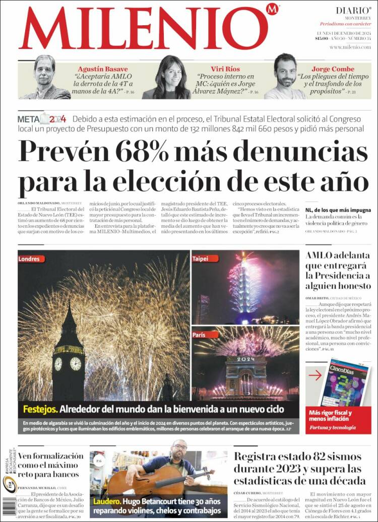 Portada de Milenio de Monterrey (M&eacute;xico)