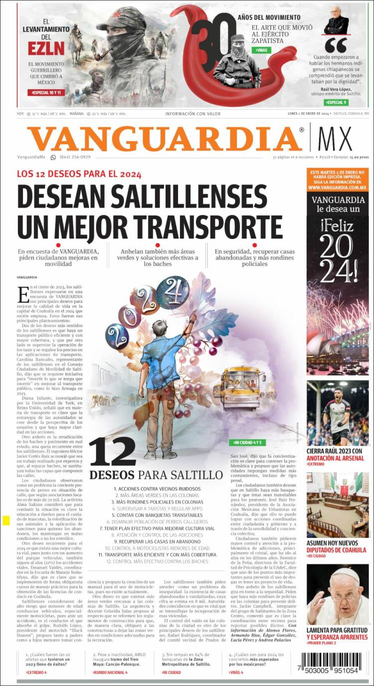 Portada de Vanguardia (M&eacute;xico)