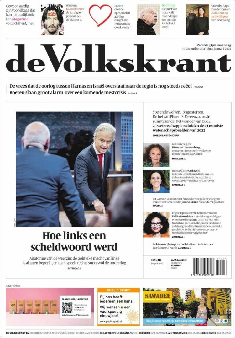 Portada de De Volkskrant (Pa&iacute;ses Bajos)