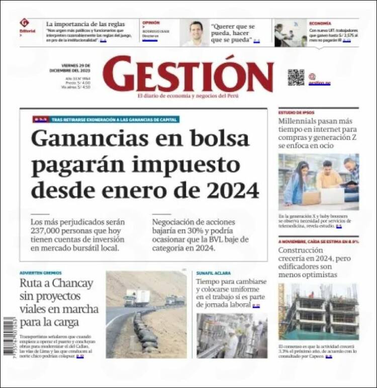 Portada de Diario Gestión (Per&uacute;)