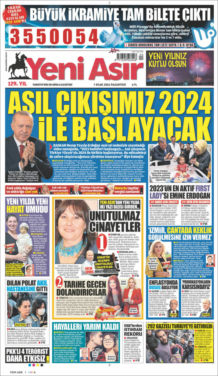 Portada de Yeni Asır (Turqu&iacute;a)