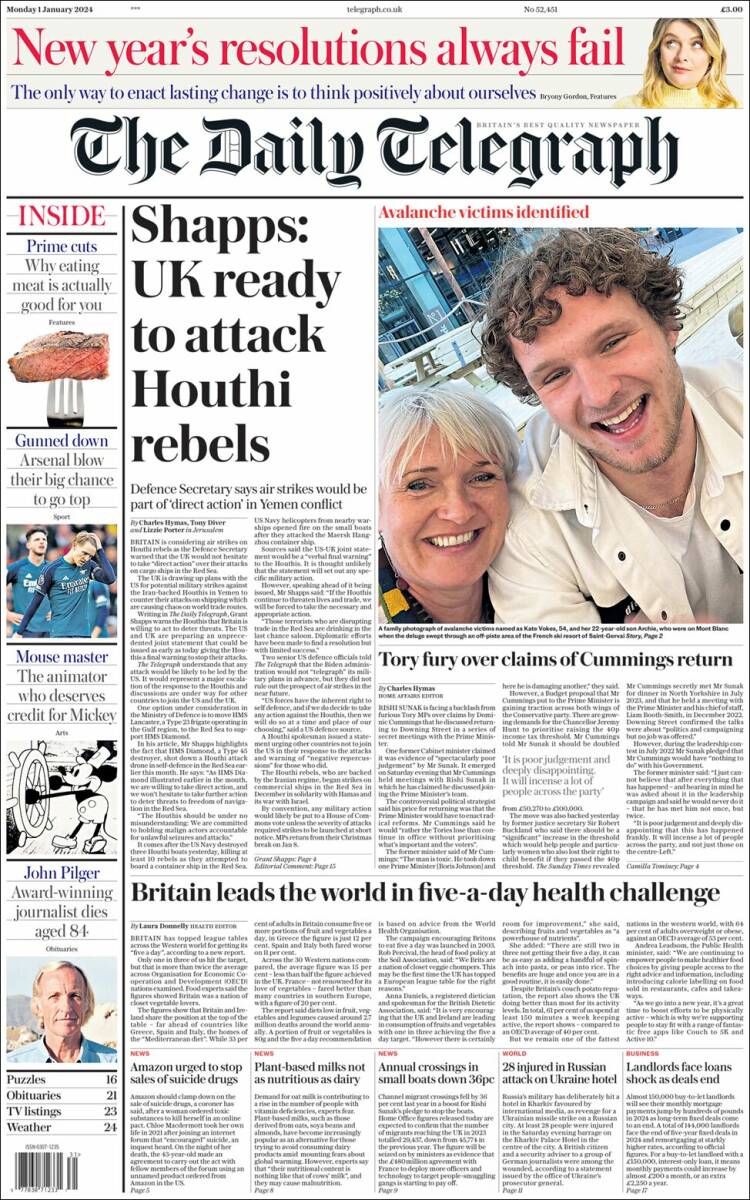 Portada de Daily Telegraph (Reino Unido)