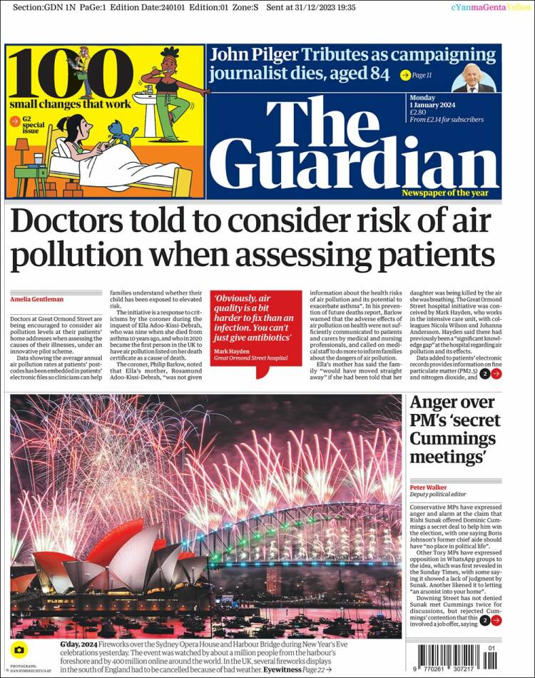 Portada de The Guardian (Reino Unido)