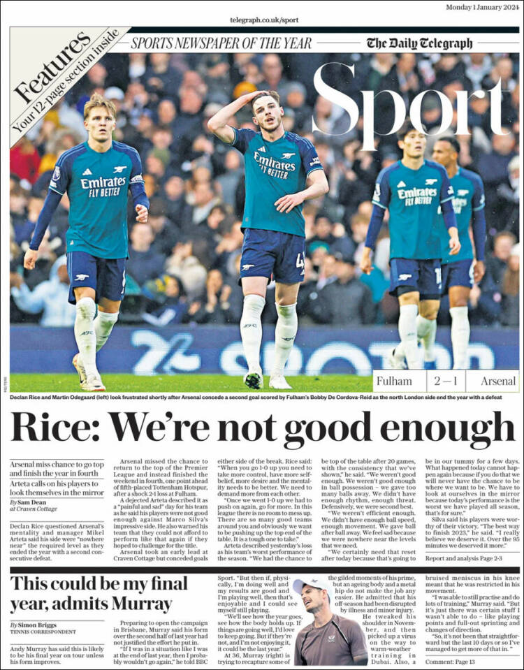 Portada de Telegraph Sport (Reino Unido)