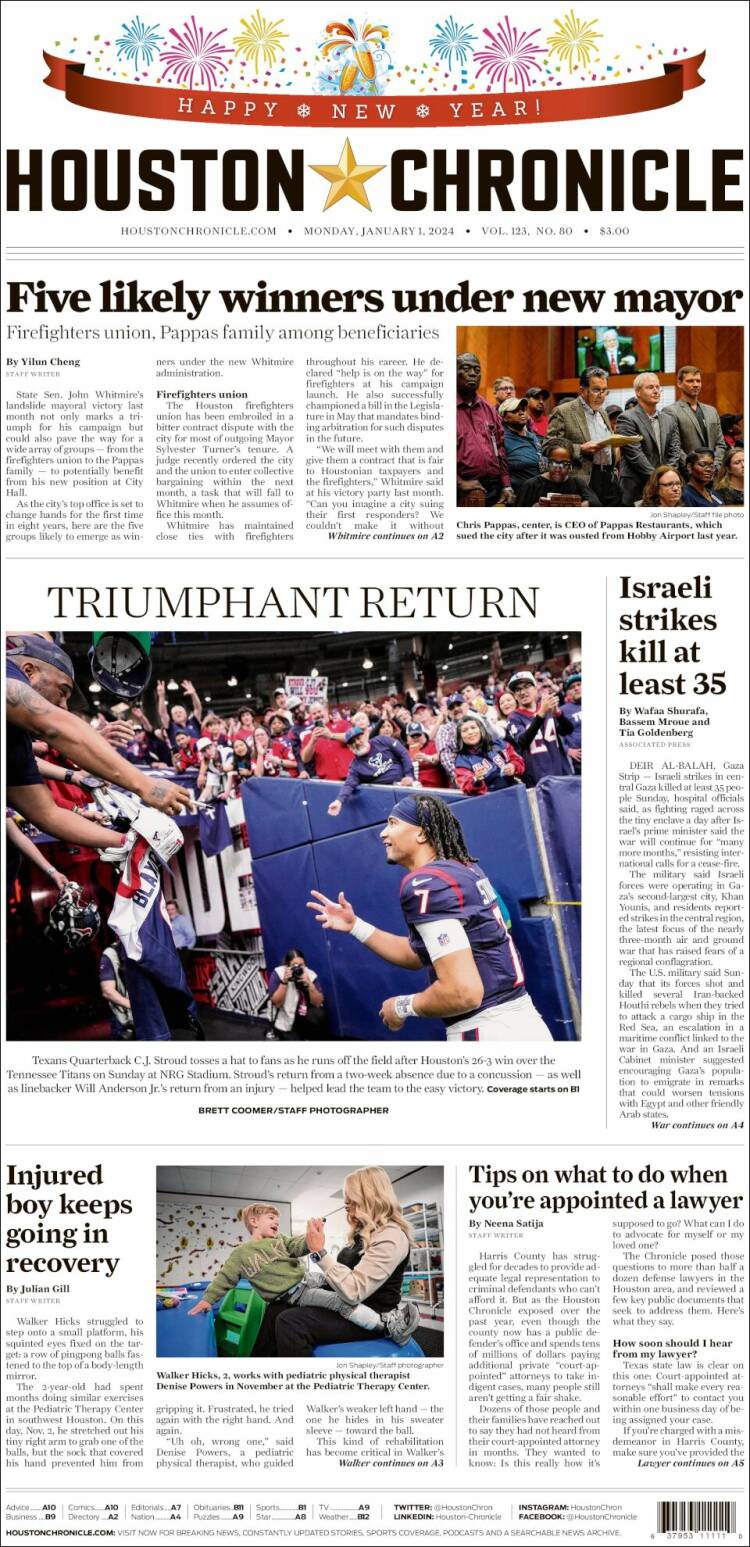 Portada de Houston Chronicle (USA)