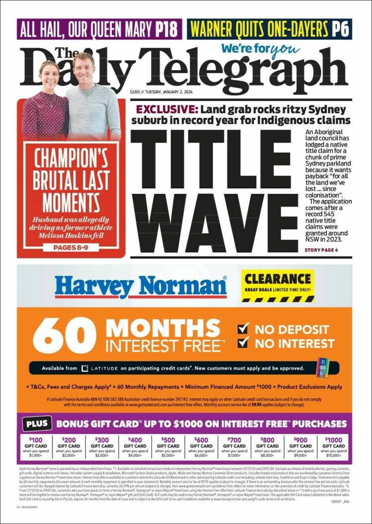 Portada de The Daily Telegraph (Australia)