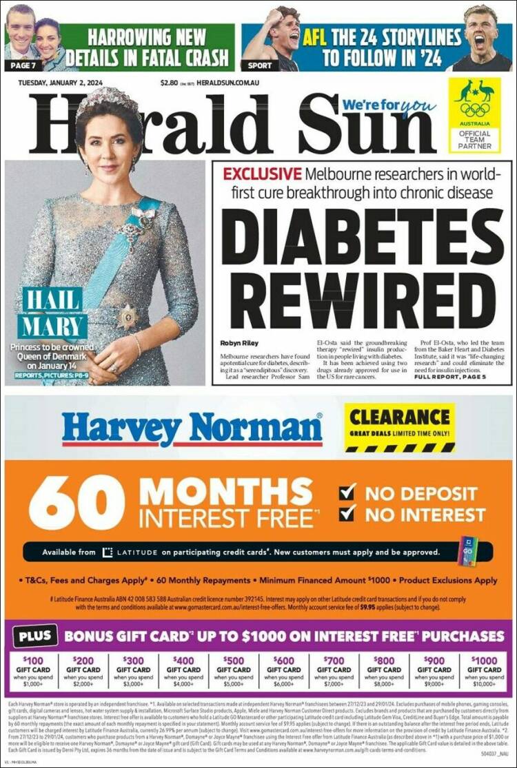 Portada de Herald Sun (Australia)