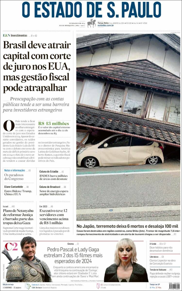 Portada de O Estado de São Paulo (Brasil)