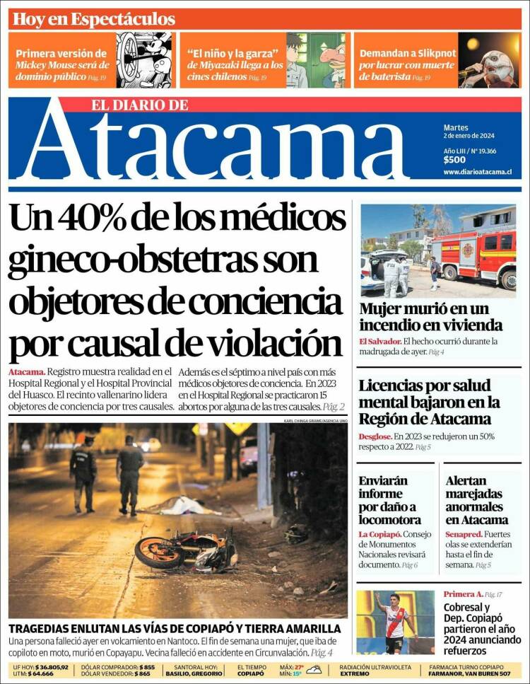Portada de Diario de Atacama (Chile)