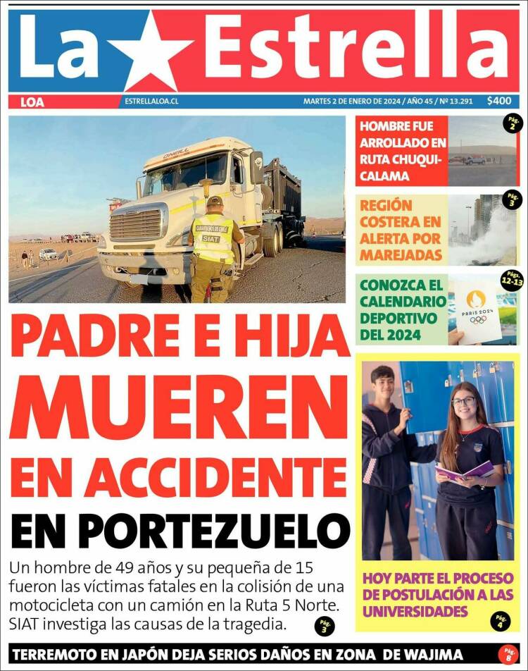 Portada de La Estrella de Loa (Chile)