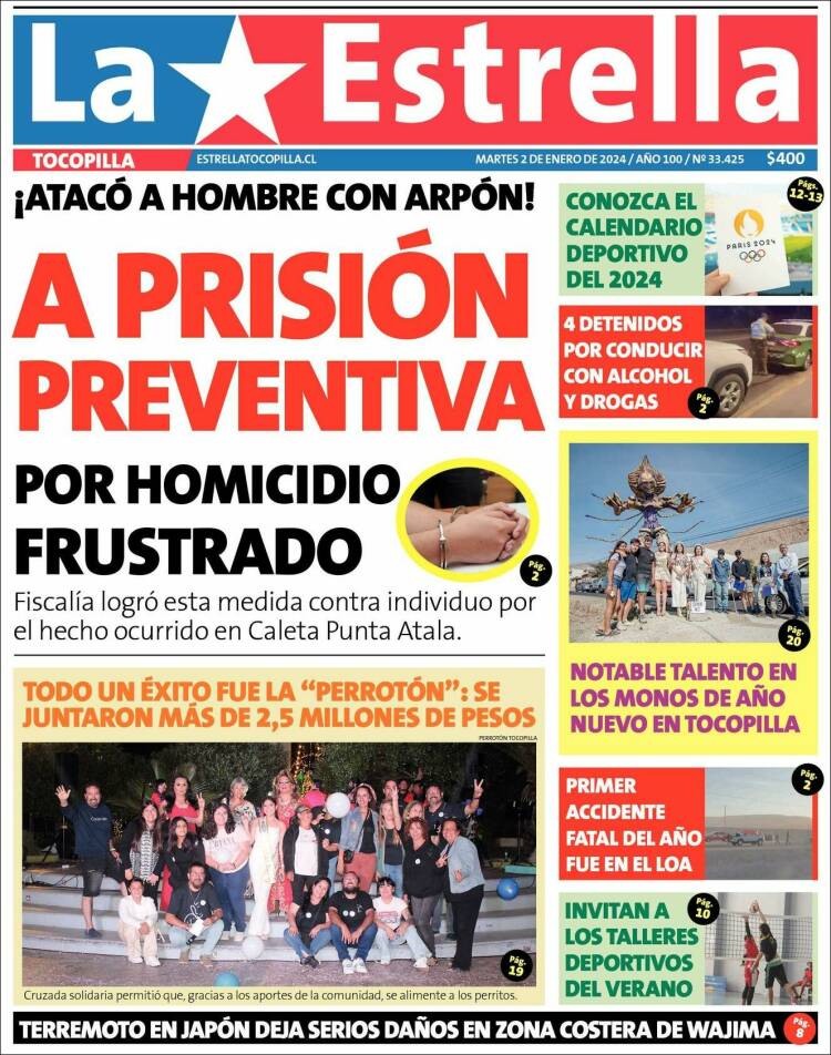 Portada de La Estrella de Tocopilla (Chile)