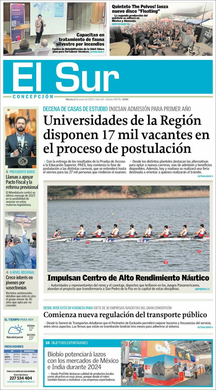 Portada de El Sur (Chile)