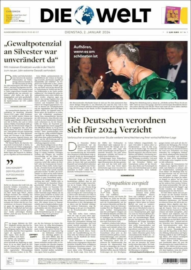 Portada de Die Welt (Alemania)