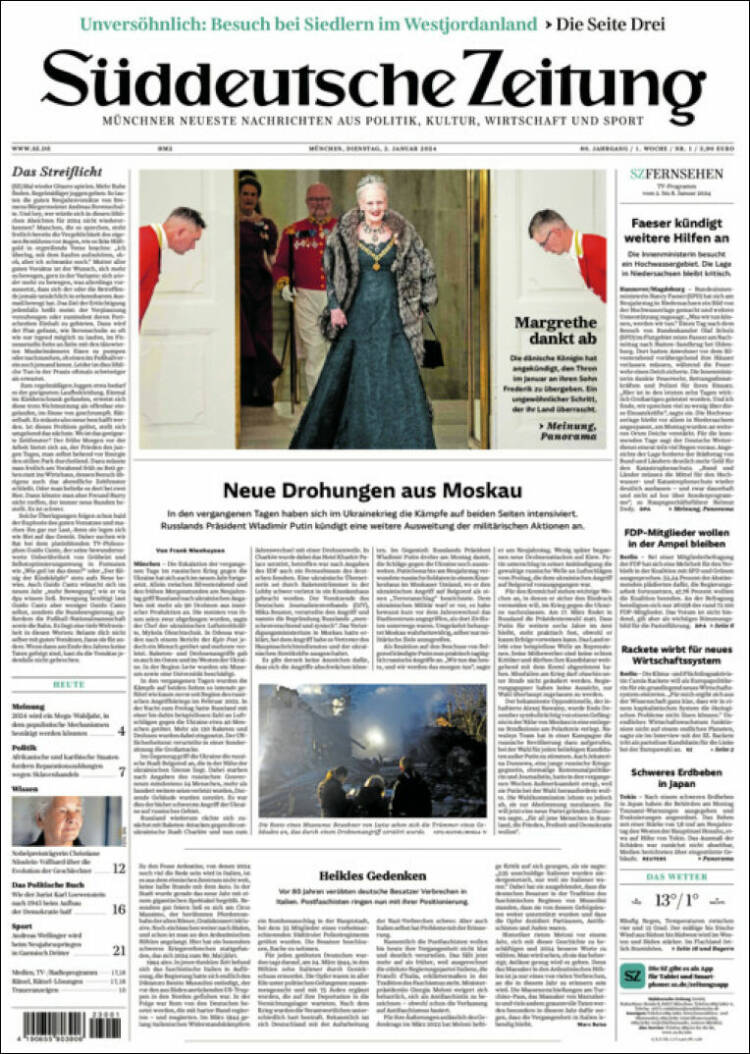 Portada de Sueddeutsche (Alemania)