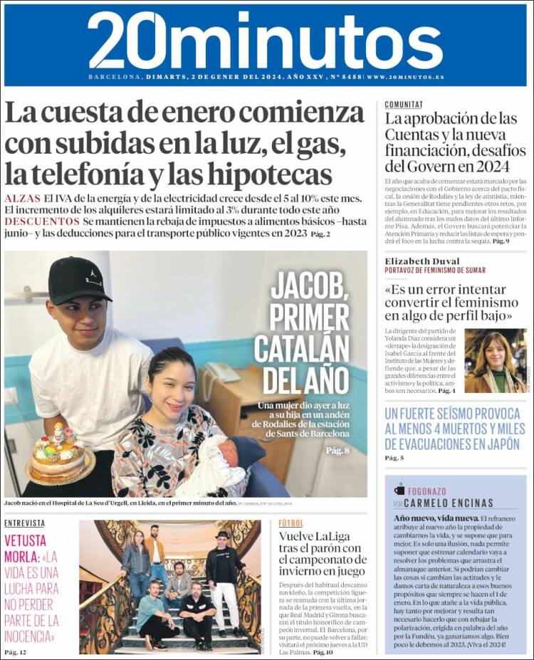 Portada de 20 Minutos - Barcelona (España)