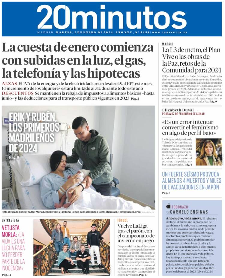 Portada de 20 Minutos - Madrid (España)