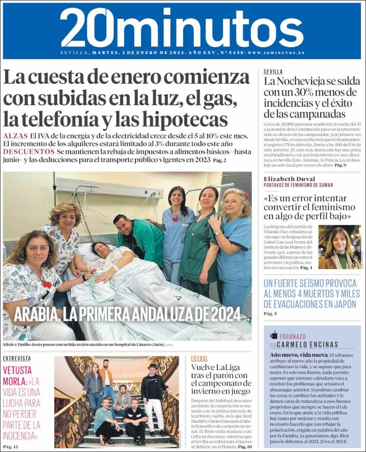 Portada de 20 Minutos - Sevilla (España)