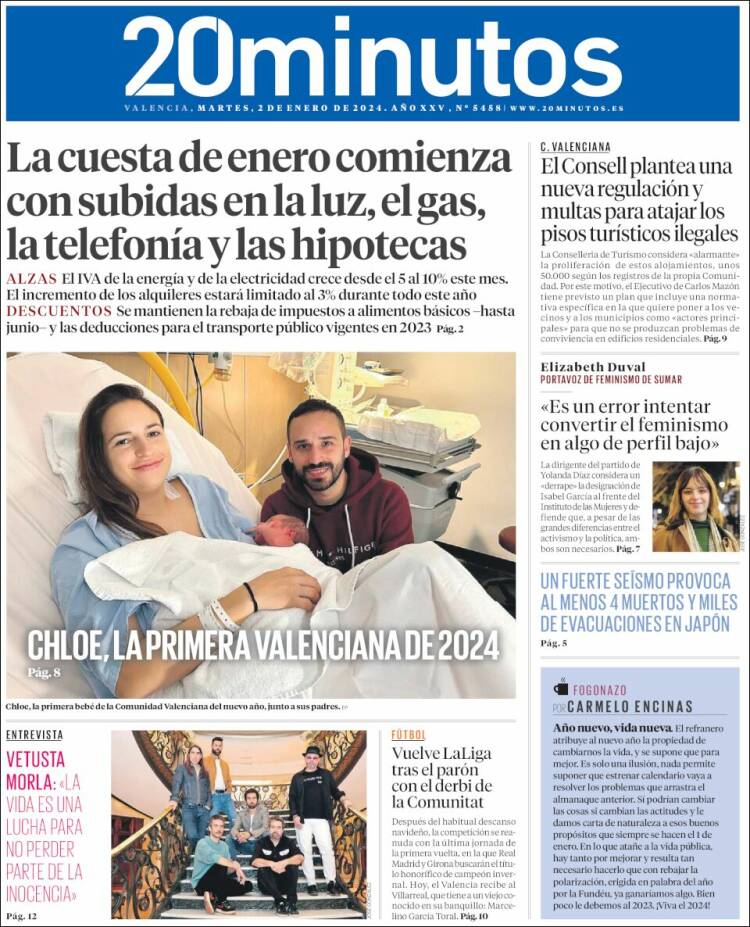 Portada de 20 Minutos - Valencia (España)