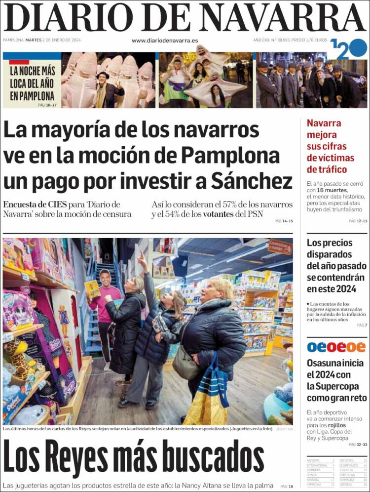Portada de Diario de Navarra (España)