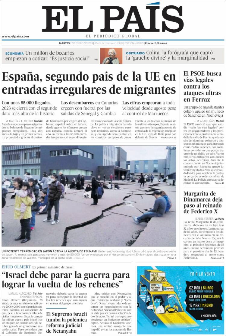 Portada de El País (España)