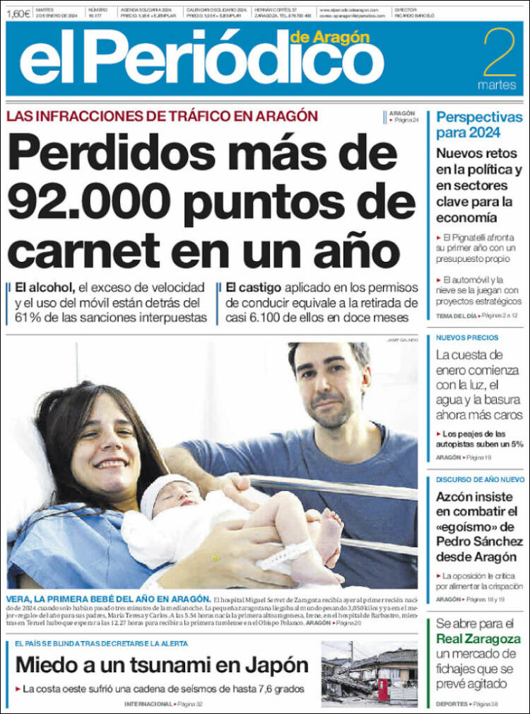 Portada de El Periódico de Aragón (España)