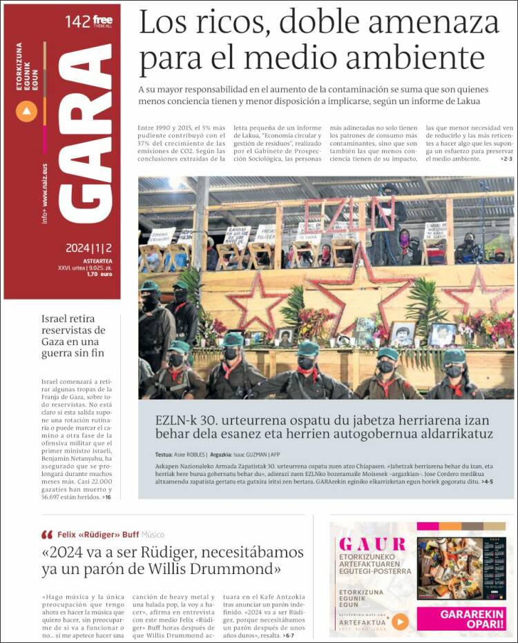 Portada de Gara (España)