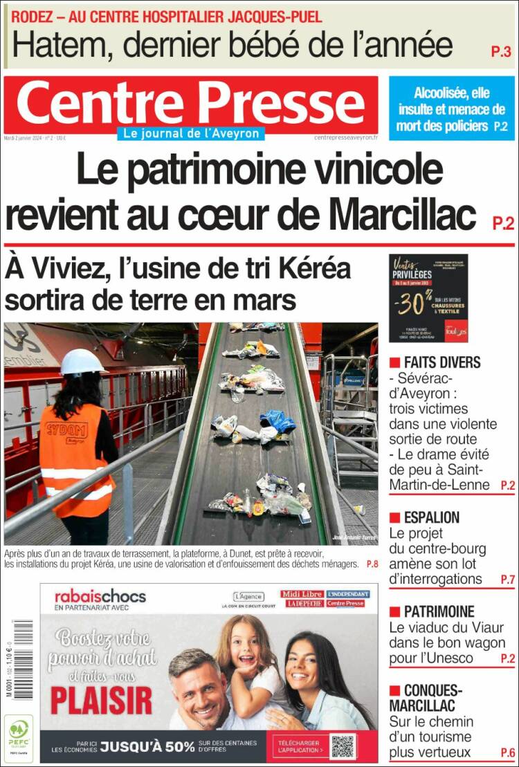 Portada de Centre Presse (Francia)