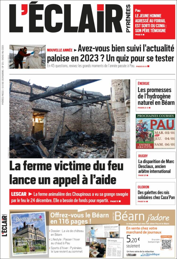 Portada de L'Eclair des Pyrénées (Francia)