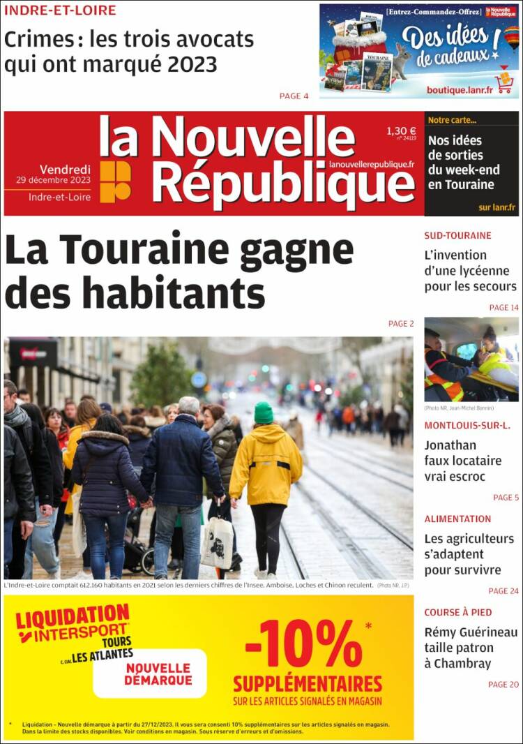 Portada de La Nouvelle Republique (Francia)