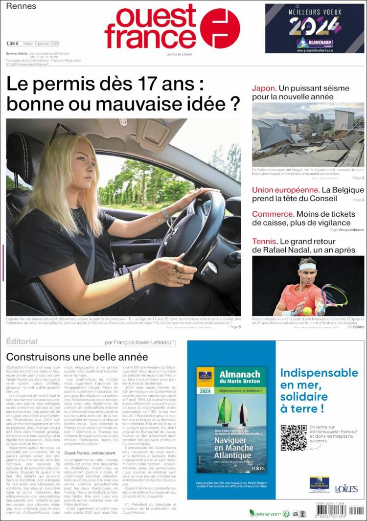 Portada de Ouest France (Francia)
