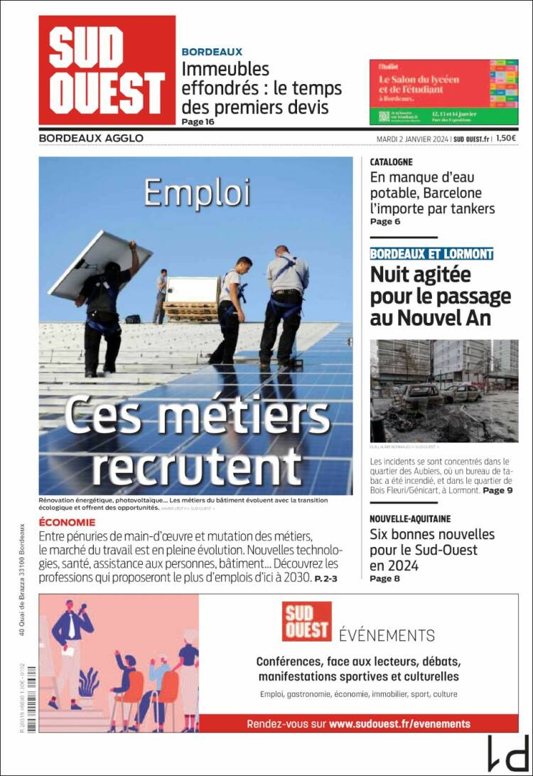 Portada de Sud Ouest (Francia)