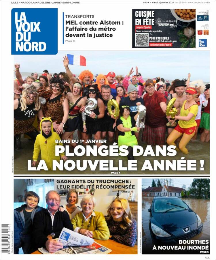 Portada de La Voix du Nord (Francia)