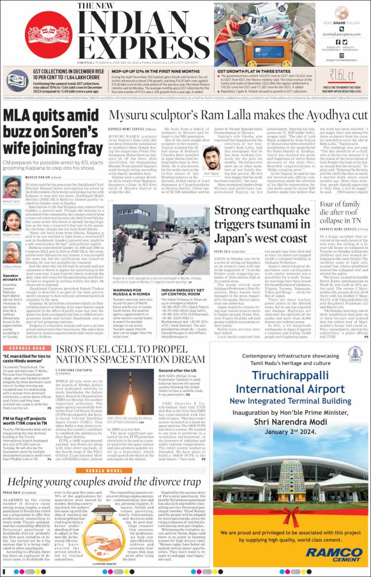 Portada de New Indian Express (India)