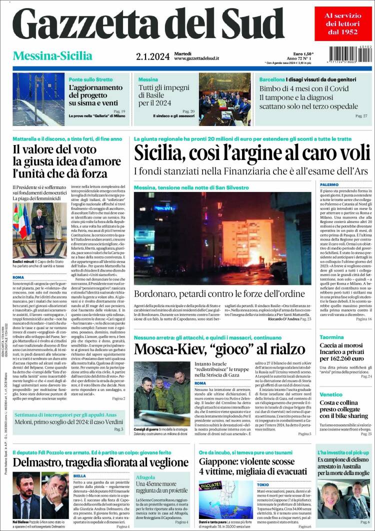 Portada de Gazzetta del Sud (Italia)