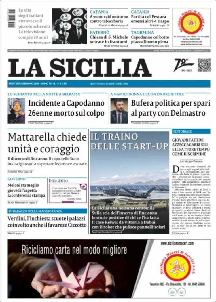Portada de La Sicilia (Italia)