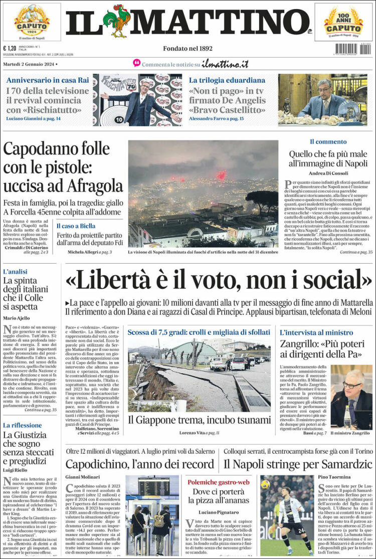 Portada de Il Mattino (Italia)